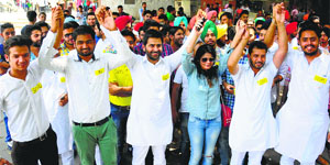Members of the new panel of the Student Organisation of Panjab University in Chandigarh.