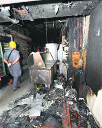The sweets shop that caught fire at Sector 11 in Panchkula on Thursday.