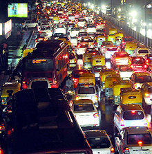 A heavy traffic jam at ITO due to rain in New Delhi on Thursday