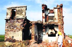 A damaged structure at Hondh Chillar village in Rewari. Tribune file photo