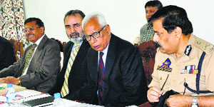 Governor NN Vohra chairs a meeting in Srinagar on Thursday to discuss security arrangements for the yatra.