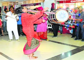 A Pakistani artiste performs at the Indo-Pak joint show in Amritsar on Thursday