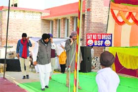 Artistes depict the bad effects of drug abuse at a play organised by the BSF at a border village