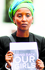 A woman during a march in support of the girls kidnapped by members of Boko Haram, in Cape Town on Thursday
