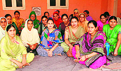 Anganwari workers during a meeting at Teachers Home in Bathinda on Friday