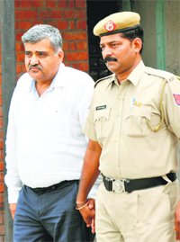 Ram Kumar Kalyan in police custody after his conviction in a murder case in Karnal on Friday.