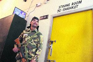 A CRPF jawan deployed outside the EVM strong room in Jalandhar.