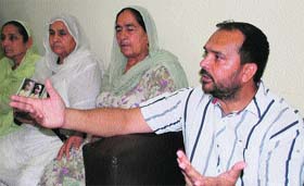 Dalbir Singh, brother of Bikramjit, addresses mediapersons in Amritsar on Saturday.