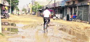 A road at Basti Peer Daad that is in a deplorable condition.