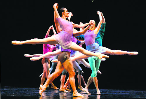 Ballet dancers rehearse a brand new creation called Art to Sky by Australian choreographer Stephen Baynes at the Sydney Opera House in Sydney.