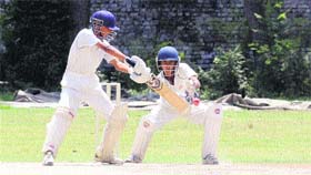 Players in action during a match between Chandigarh and Ludhiana at Guru Nanak Public School, Sector 36, in Chandigarh on Sunday.