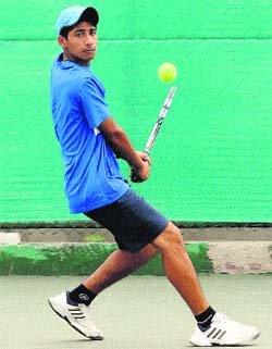 Param Pun in action during a match of the AITA Tennis Championship in Kharar on Sunday.