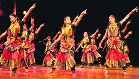 Students of KB DAV School present an item to mark Mothers Day at Tagore Theatre in Chandigarh on Sunday.