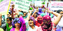 Dalits from Bhagana village stage a protest outside Chief Minister Bhupinder Singh Hoodas residence in New Delhi on Sunday