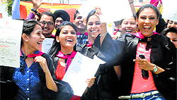 Passouts of SA Jain College in a jubilant mood after receiving their degrees in Ambala City on Sunday