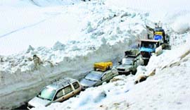 The Srinagar-Leh highway after it was reopened at Zojila, 108 km east of Srinagar.