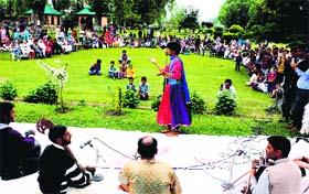 Musicians perform during the Kashmiri folk music and dance programme organised by the Jammu and Kashmir Cultural Academy in Srinagar on Sunday.