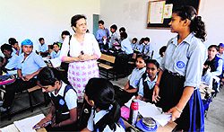 Students of Class VI of a government school in Dhanas discuss their problems with officials of the Chandigarh Commission for Protection of Child Rights on Tuesday