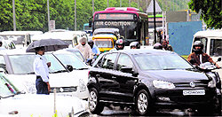 Vehicles were stranded outside the Rose Garden at Madhya Marg after rainfall lashed Chandigarh on Tuesday
