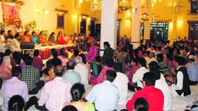 A prayer meet organised by Art of Living to celebrate the birthday of its guru Sri Sri Ravi Shankar in Dehradun on Tuesday.