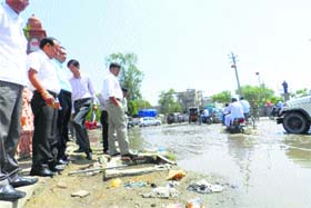 District officials visit waterlogged areas in Sirsa on Tuesday