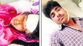 Jyoti and Ajay, who were critically injured in a roof collapse, at Ellenabad of  Sirsa district on Tuesday