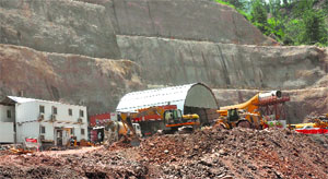 Construction work in full swing on the Chenani-Nashri Tunnel project in Ramban district.