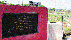 A view of the plaque announcing the opening of a multi-purpose sports ground at Ranjit Avenue in Amritsar