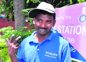 Prem Shankar outside the police station, Sector 36, in Chandigarh on Wednesday