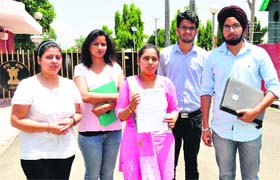 A delegation of Shri Dhanwantry Ayurvedic College comes out of the Punjab Raj Bhawan after submitting a memorandum to the UT Administrator on Wednesday