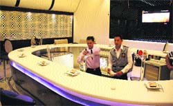 The newly-constructed bar of the Gymkhana Club whose seats were torn by miscreants on the day of its inauguration. A Tribune photograph