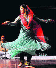 Geetanjali Lal and her daughter-in-law Vidha (right) perform kathak at Guru Nanak Public School in Ludhiana on Wednesday