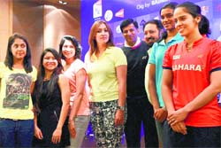 The Indian womens badminton team for the Uber Cup in New Delhi on Wednesday. PTI 