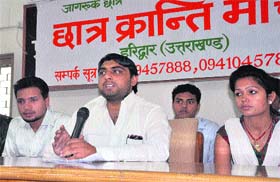 Youth brigade: Members of Students Revolution Forum discuss social issues during a meeting in Haridwar on Thursday