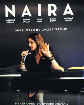 Sussanne Roshan addresses the media in Ludhiana on Thursday