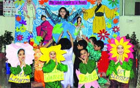 Students of Bal Bharati School celebrate World Family Day at Dugri in Ludhiana on Thrusday