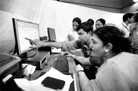 Preparations being made for counting of votes at a counting centre in Mumbai on Thursday