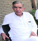 Congress candidate Pawan Bansal at his residence in Sector 28 on Friday.