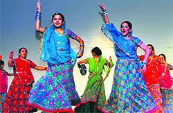 Girls perform at a cultural programme at St Josephs Academy in Dehradun on Friday