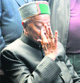 Chief Minister Virbhadra Singh in a pensive mood at Holy Lodge, his private residence, in Shimla on Friday.