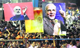 People attend BJPs Prime Minister designate Narendra Modis public meeting after the LS election results in Ahmedabad on Friday