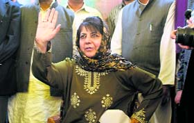 Peoples Democratic Party president Mehbooba Mufti addresses a press conference in Srinagar. 