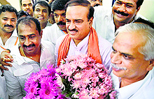 Bangalore South BJP candidate Ananth Kumar after defeating Congress Nanadan Nilekani, in Bengaluru on Friday