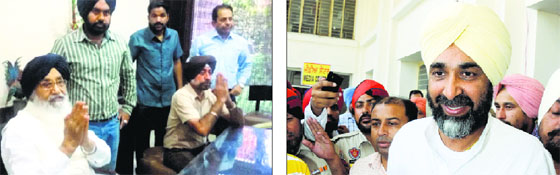 Chief Minister Parkash Singh Badal and Manpreet Singh Badal in Muktsar on Friday.