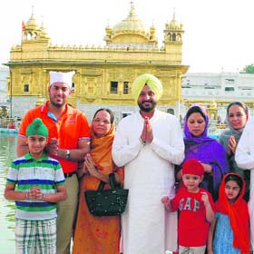 Thanksgiving: Newly elected Ludhiana MP Ravneet Singh Bittu and his family pay obeisance at the Golden Temple in Amritsar on Saturday
