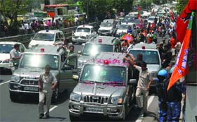 BJP prime ministerial candidate Narendra Modi on the way to party headquarters in New Delhi on Saturday