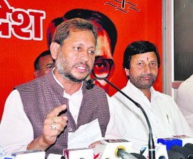After the BJPs massive victory on Friday, Uttarakhand party chief Teerath Singh Rawat addresses mediapersons in Dehradun on Saturday.