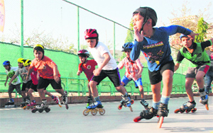 An event in progress during the third Manav Mangal Open Speed Skating Carnival held at Panchkula on Sunday.
