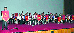 The Indian Armys symphony band performs at the Indian Military Academy in Dehradun on Saturday