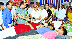 Superintendent of Police Balwan Singh Rana inaugurates a blood donation camp in Jind on Sunday